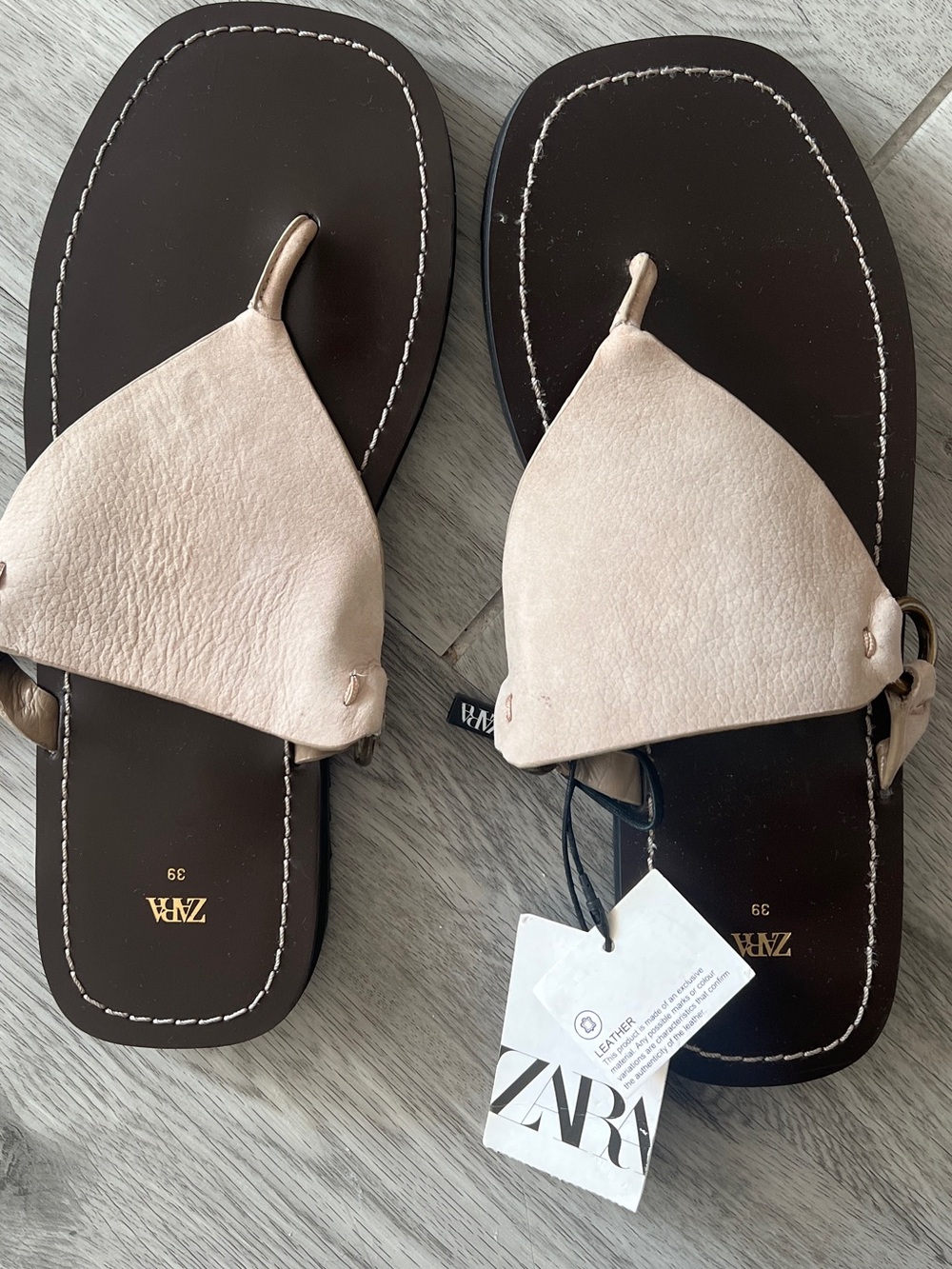 Zara Nude/beige Leather thong size 39 size 8 Sandals for Women NWT - Picture 5 of 5